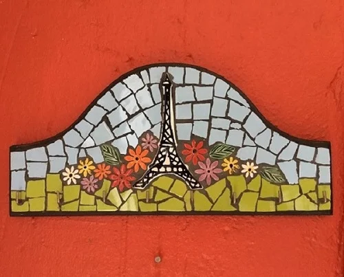 MOSAIC INSERTS Landscape Eiffel Tower ceramic flowers leaves Mosaic Tiles www.mosaicinspiration.com