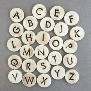 20mm Circle Ceramic Letters A to Z Ceramic Alphabet Mosaic Inserts Mosaic Tiles www.mosaicinspiration.com