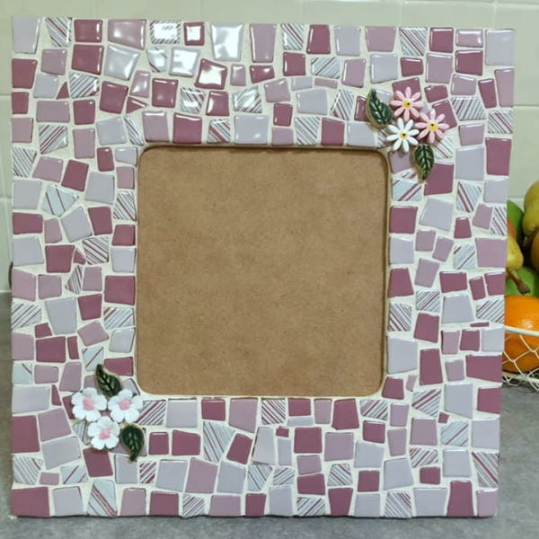 Carols Frame using flowers and leaves ceramic inserts from MOSAIC INSPIRATION www.mosaicinspiration.com