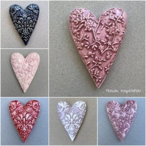 Textured Ceramic Heart 90x65x10mm Mosaic Insert Ceramic Insert Handmade Mosaic Tile MOSAIC INSPIRATION www.mosaicinspiration.com