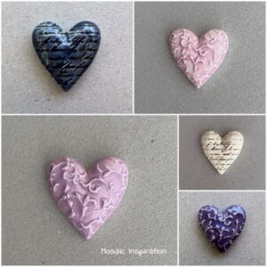 Textured Ceramic Heart 40x40x10mm Mosaic Insert Ceramic Insert Handmade Mosaic Tile MOSAIC INSPIRATION www.mosaicinspiration.com