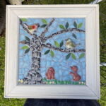 Melissas frame mosaic - ceramic dogs and butterfly inserts from Mosaic Inspiration